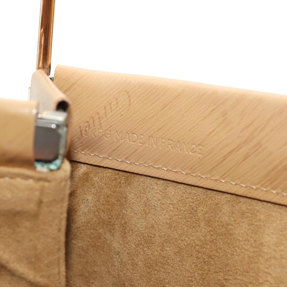 CARTIER Hand Bag Leather Beige Gold Auth 185857M