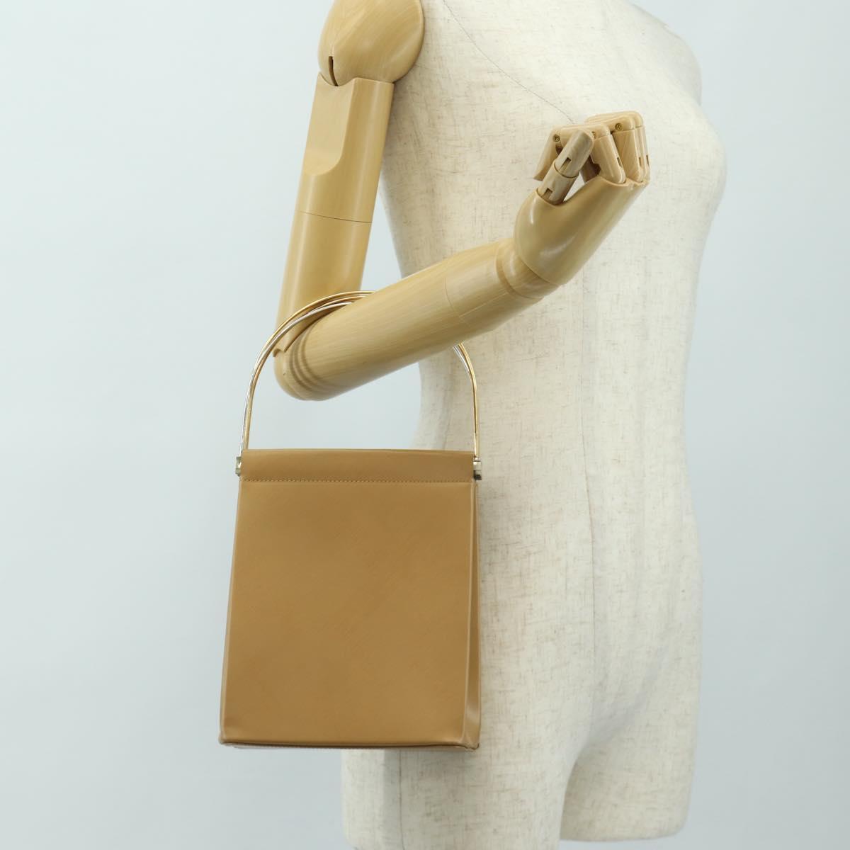 CARTIER Hand Bag Leather Beige Gold Auth 185857M
