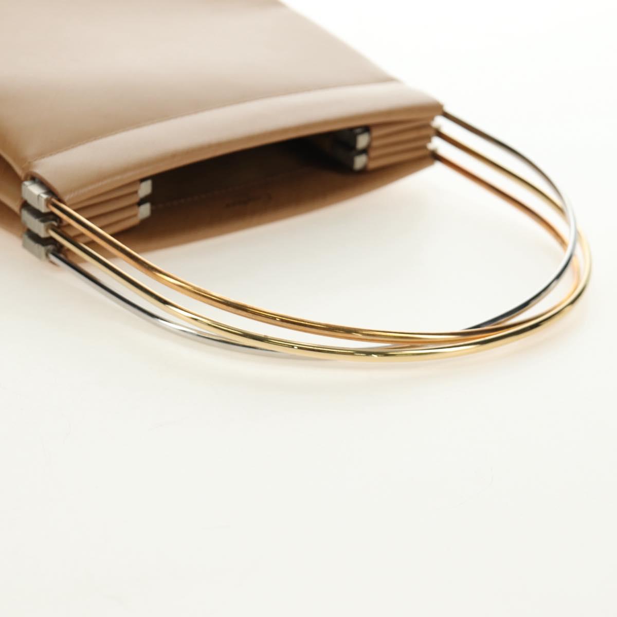 CARTIER Hand Bag Leather Beige Gold Auth 185857M