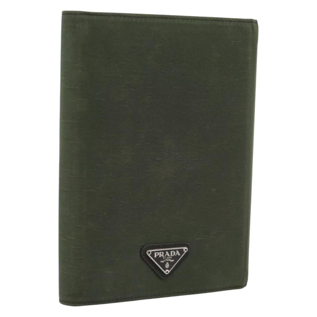 PRADA Agenda Day Planner Cover Nylon Khaki Silver Auth 185858