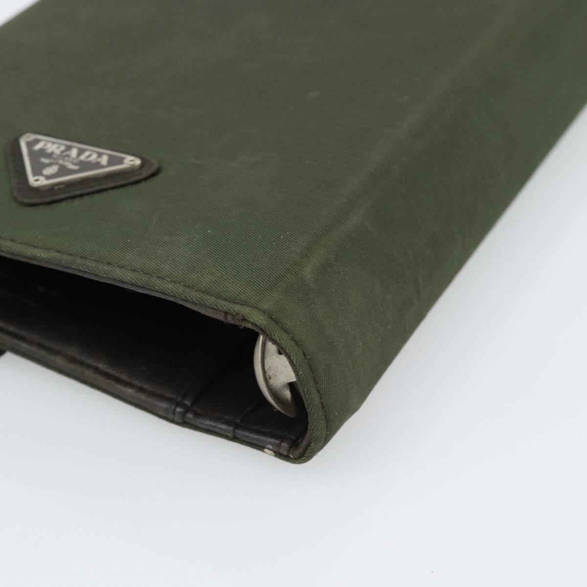 PRADA Agenda Day Planner Cover Nylon Khaki Silver Auth 185858