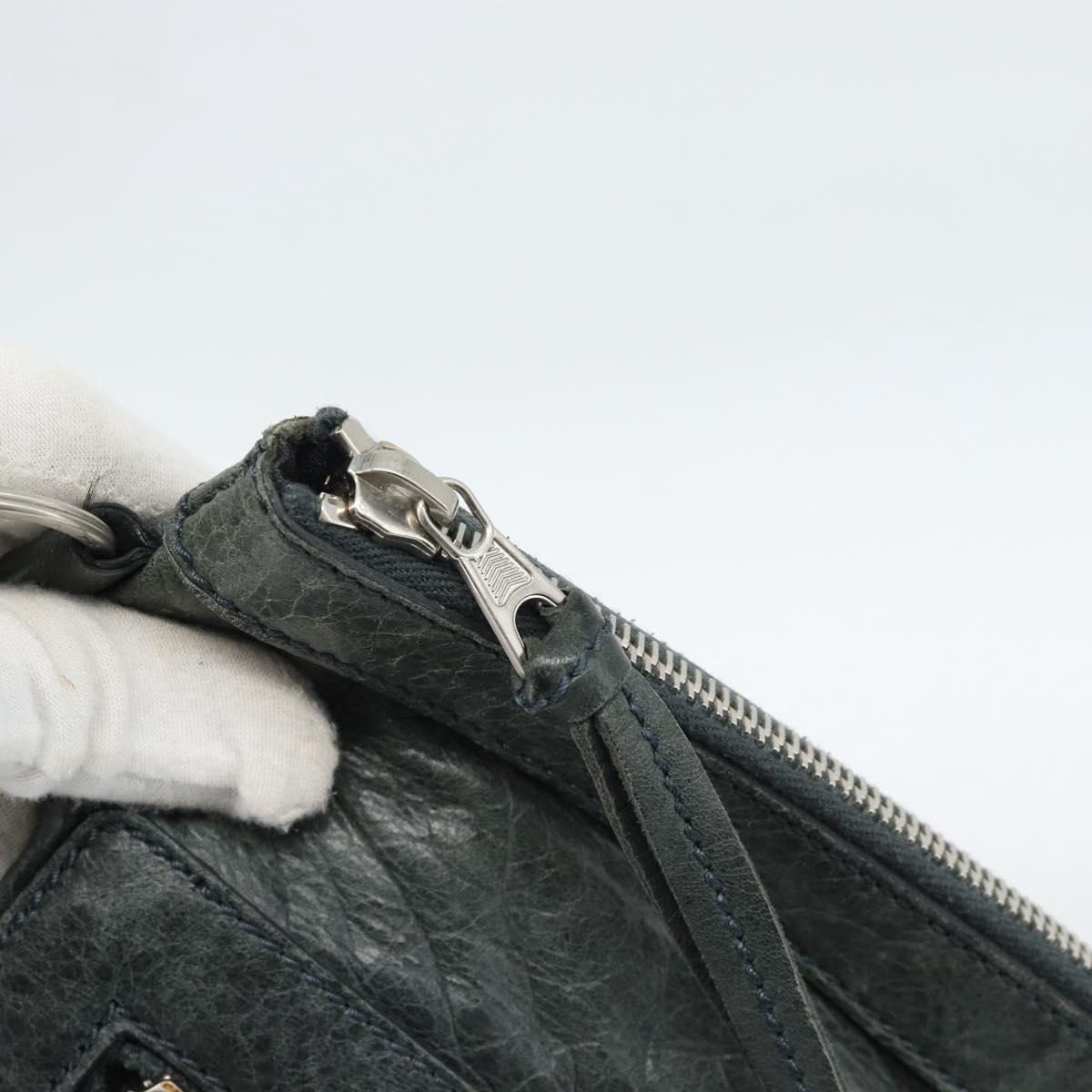 BALENCIAGA Classic Clip Clutch Bag Leather Khaki Silver Auth 185859