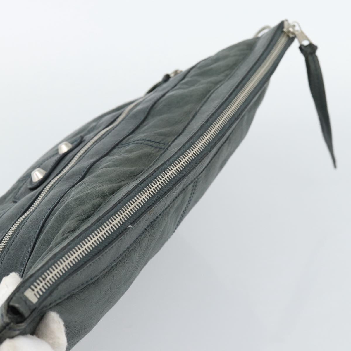BALENCIAGA Classic Clip Clutch Bag Leather Khaki Silver Auth 185859