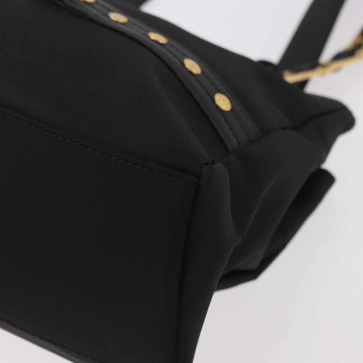 VERSACE Shoulder Bag Nylon Black Gold Auth 185860