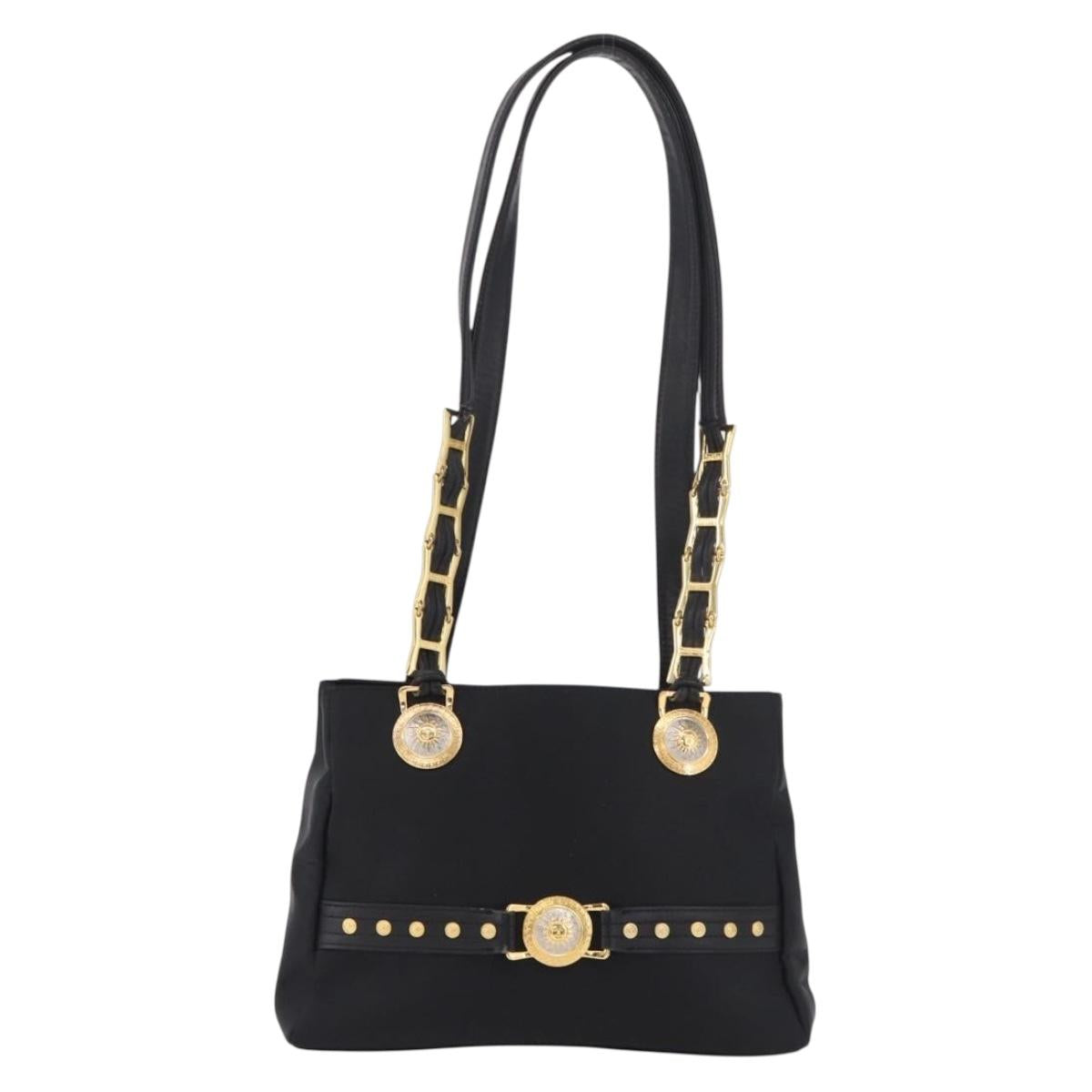 VERSACE Shoulder Bag Nylon Black Gold Auth 185860