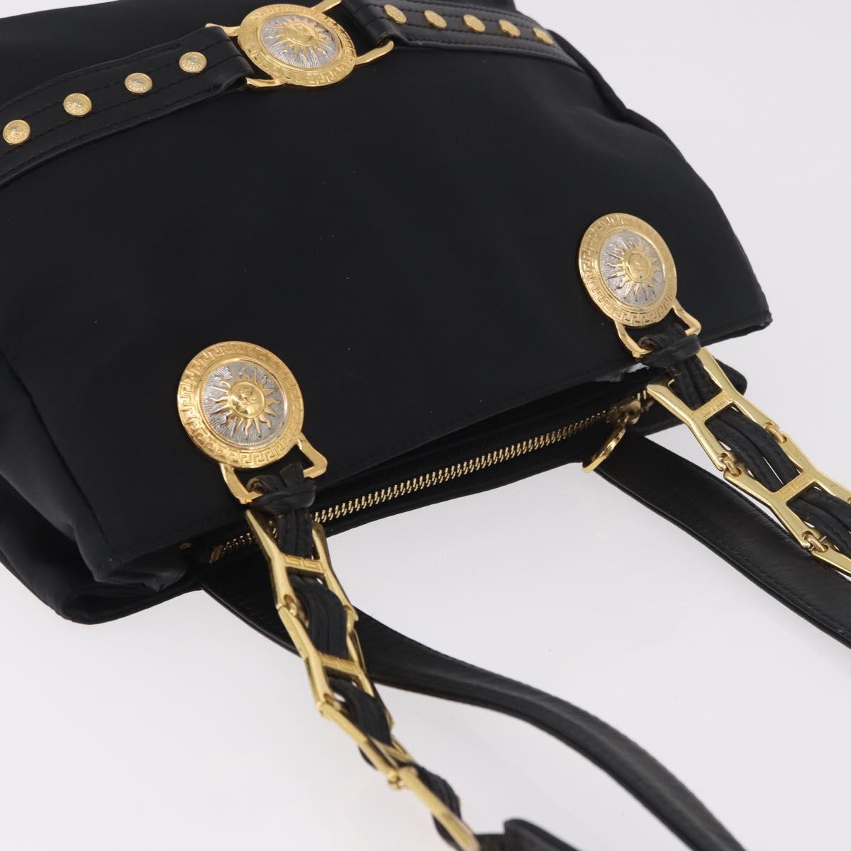 VERSACE Shoulder Bag Nylon Black Gold Auth 185860