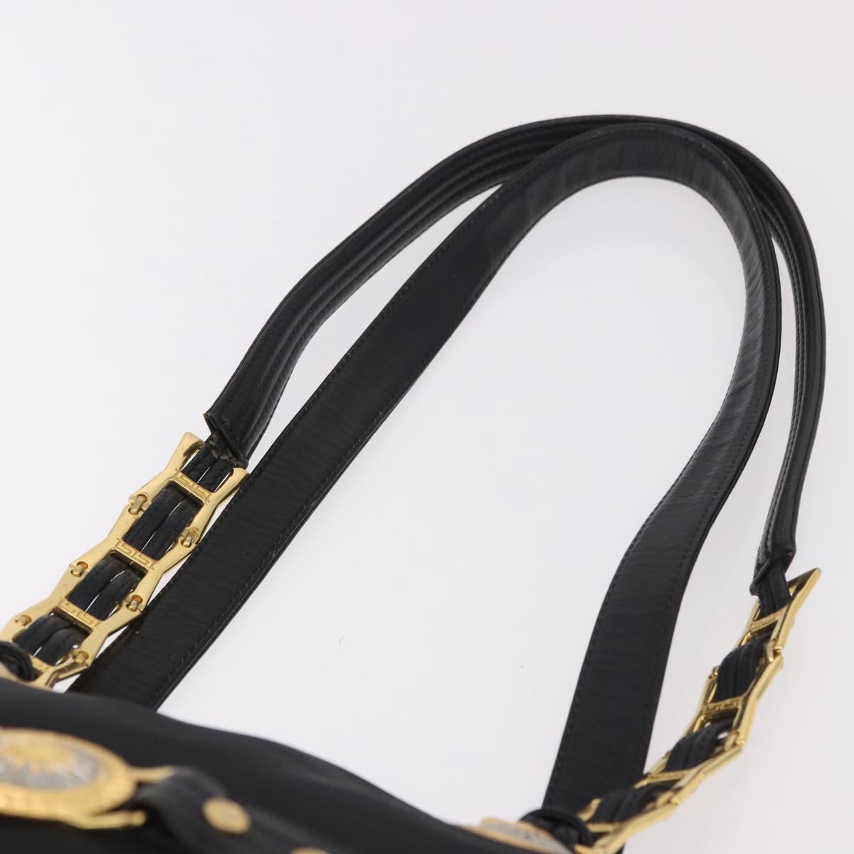 VERSACE Shoulder Bag Nylon Black Gold Auth 185860