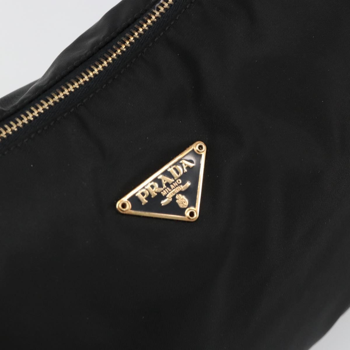 PRADA Shoulder Bag Nylon Black Gold Auth 185861V