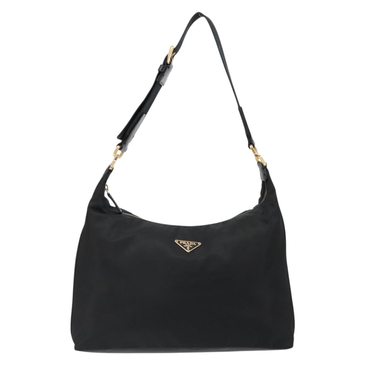 PRADA Shoulder Bag Nylon Black Gold Auth 185861V