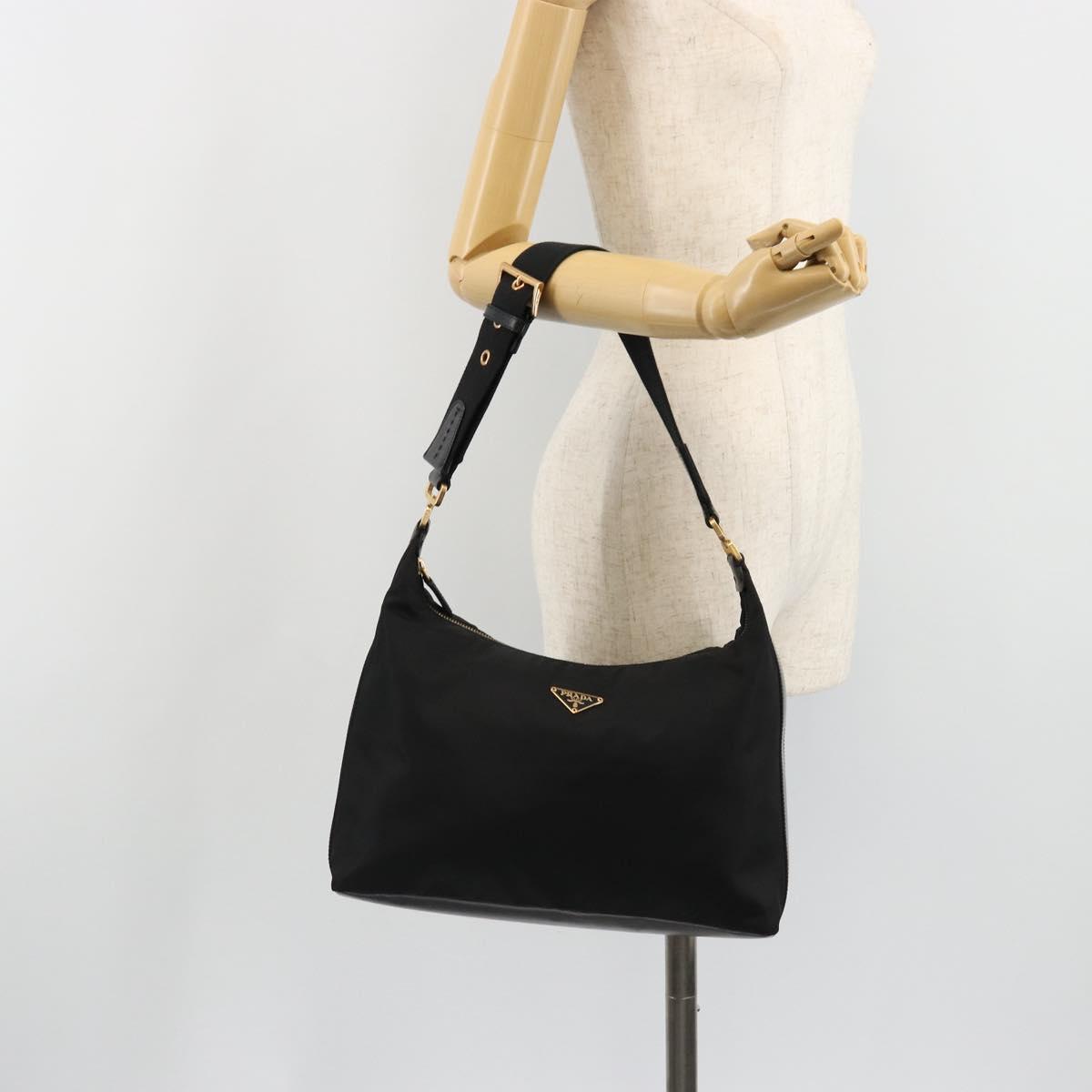 PRADA Shoulder Bag Nylon Black Gold Auth 185861V