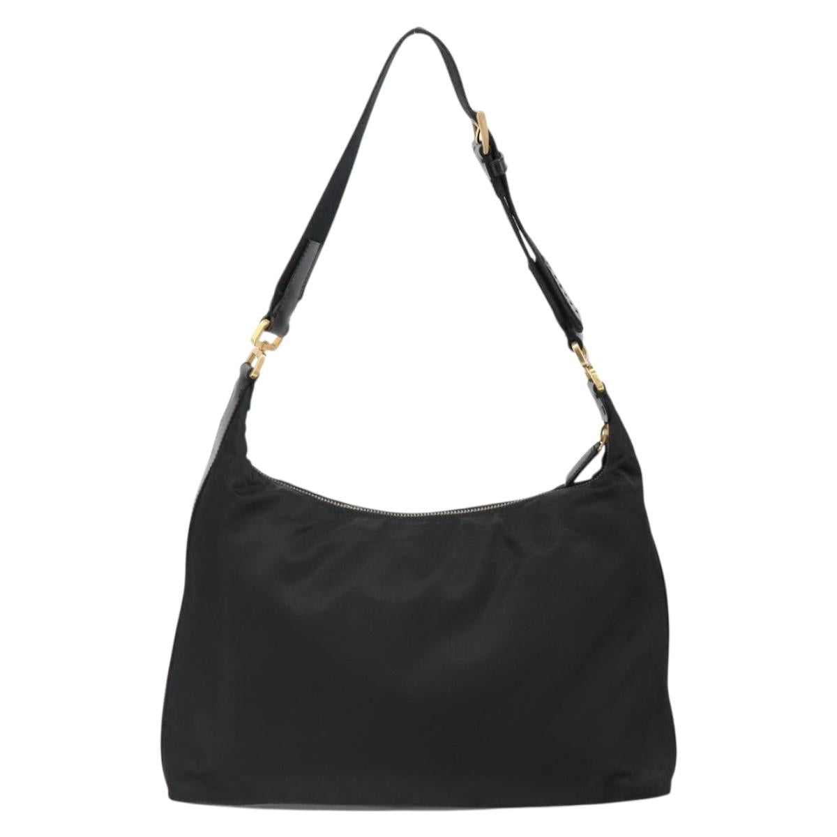 PRADA Shoulder Bag Nylon Black Gold Auth 185861V