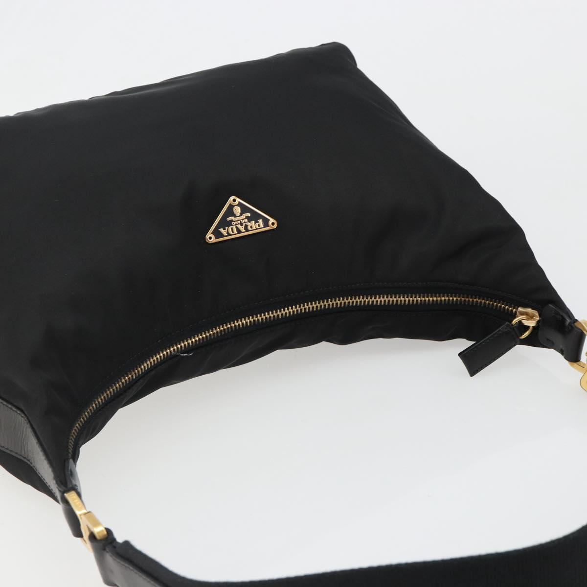 PRADA Shoulder Bag Nylon Black Gold Auth 185861V