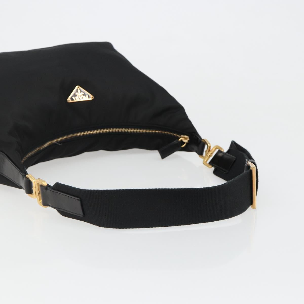 PRADA Shoulder Bag Nylon Black Gold Auth 185861V