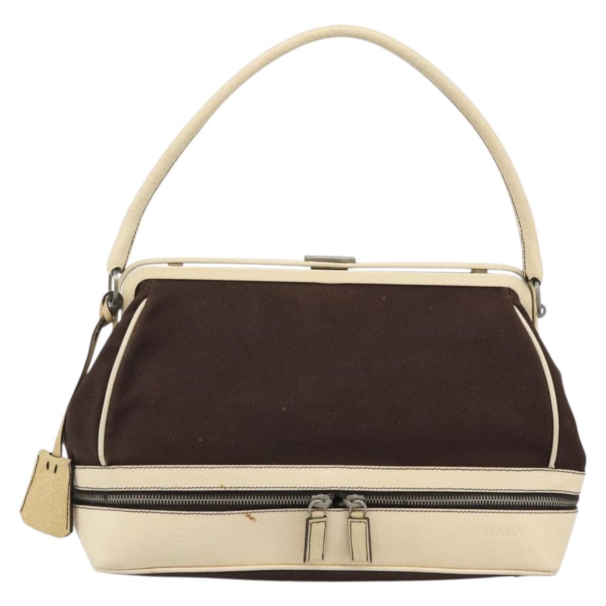 PRADA Hand Bag Canvas Brown Auth 185862