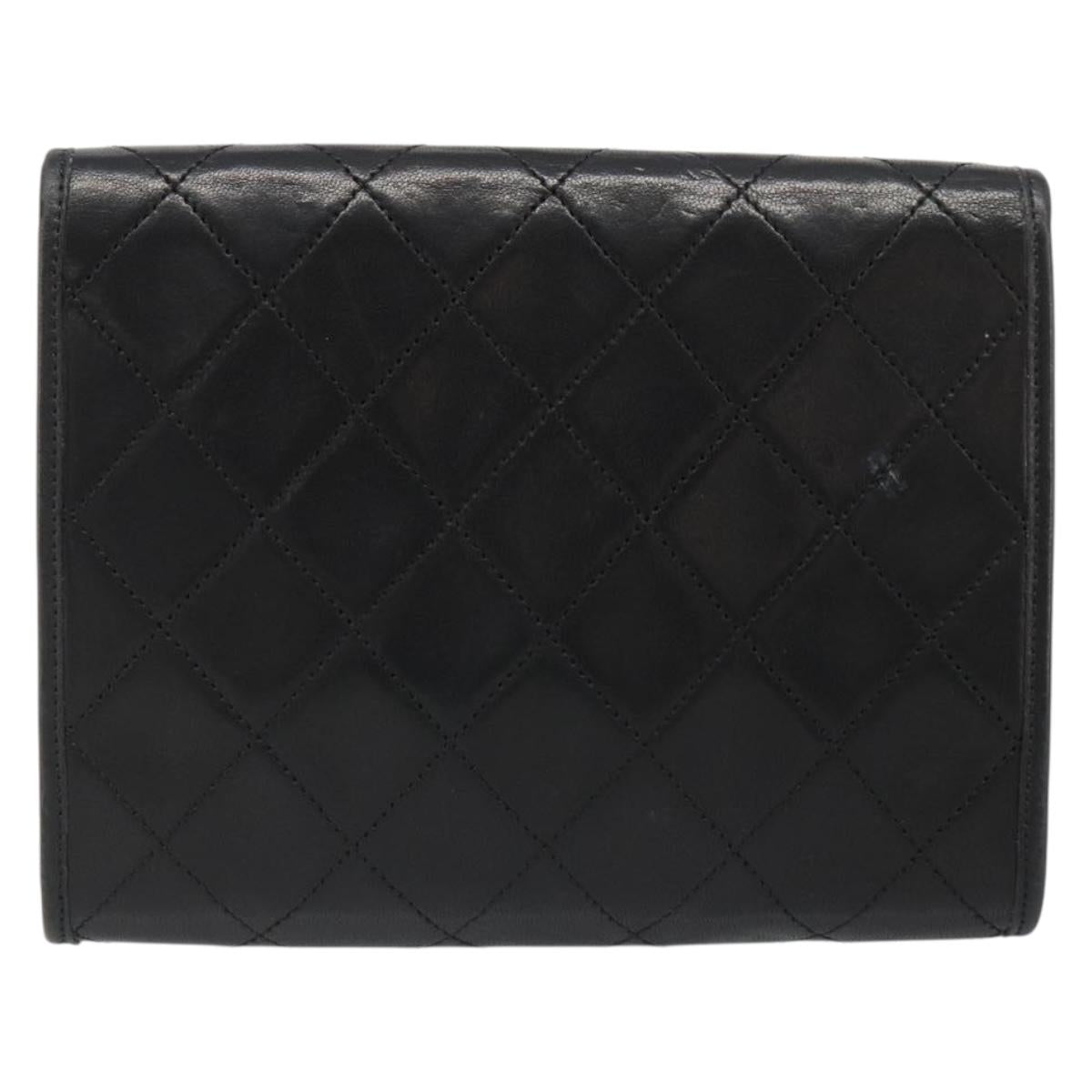 CHANEL Matelasse Chain Shoulder Bag Lamb Skin Gold Black CC Auth 185863A