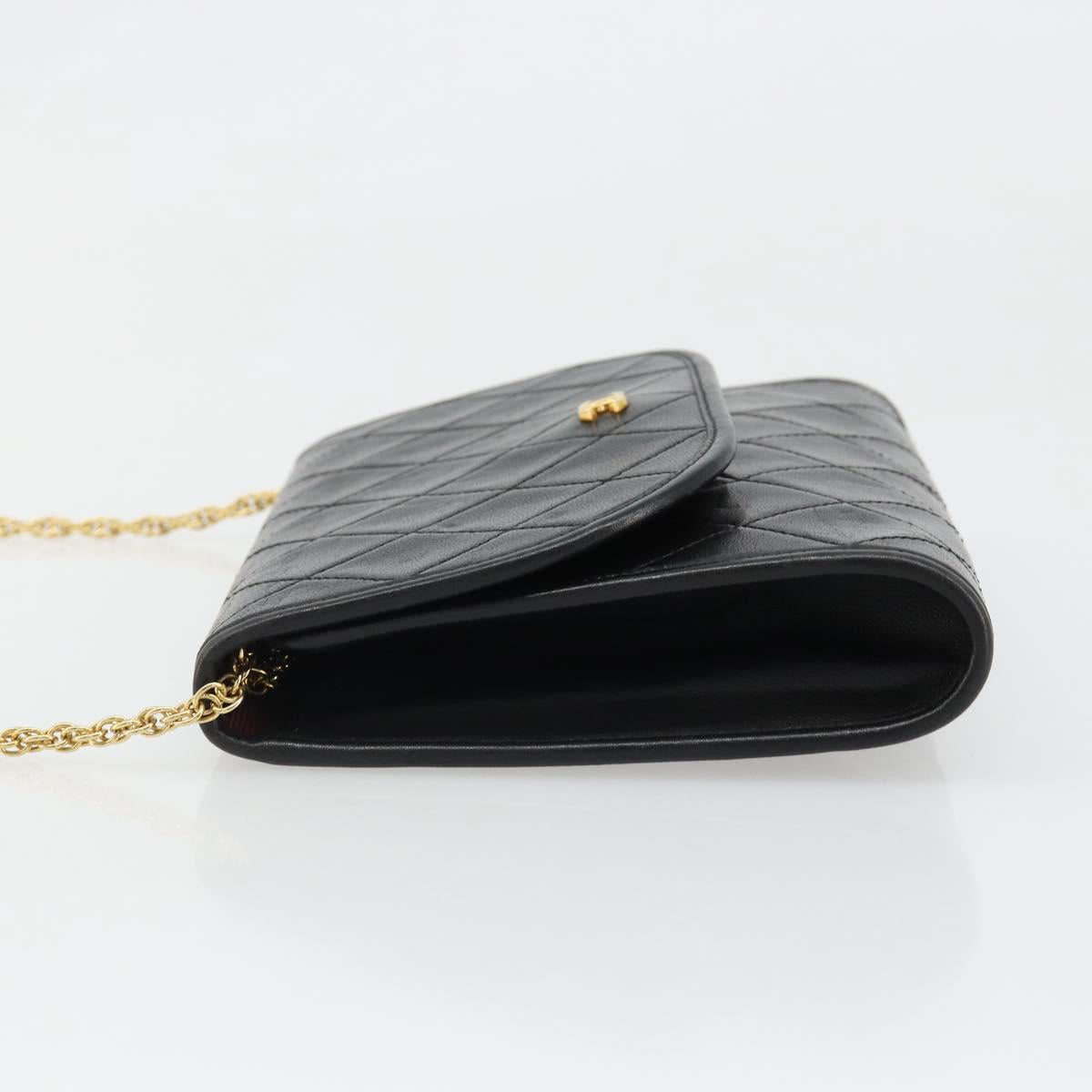 CHANEL Matelasse Chain Shoulder Bag Lamb Skin Gold Black CC Auth 185863A