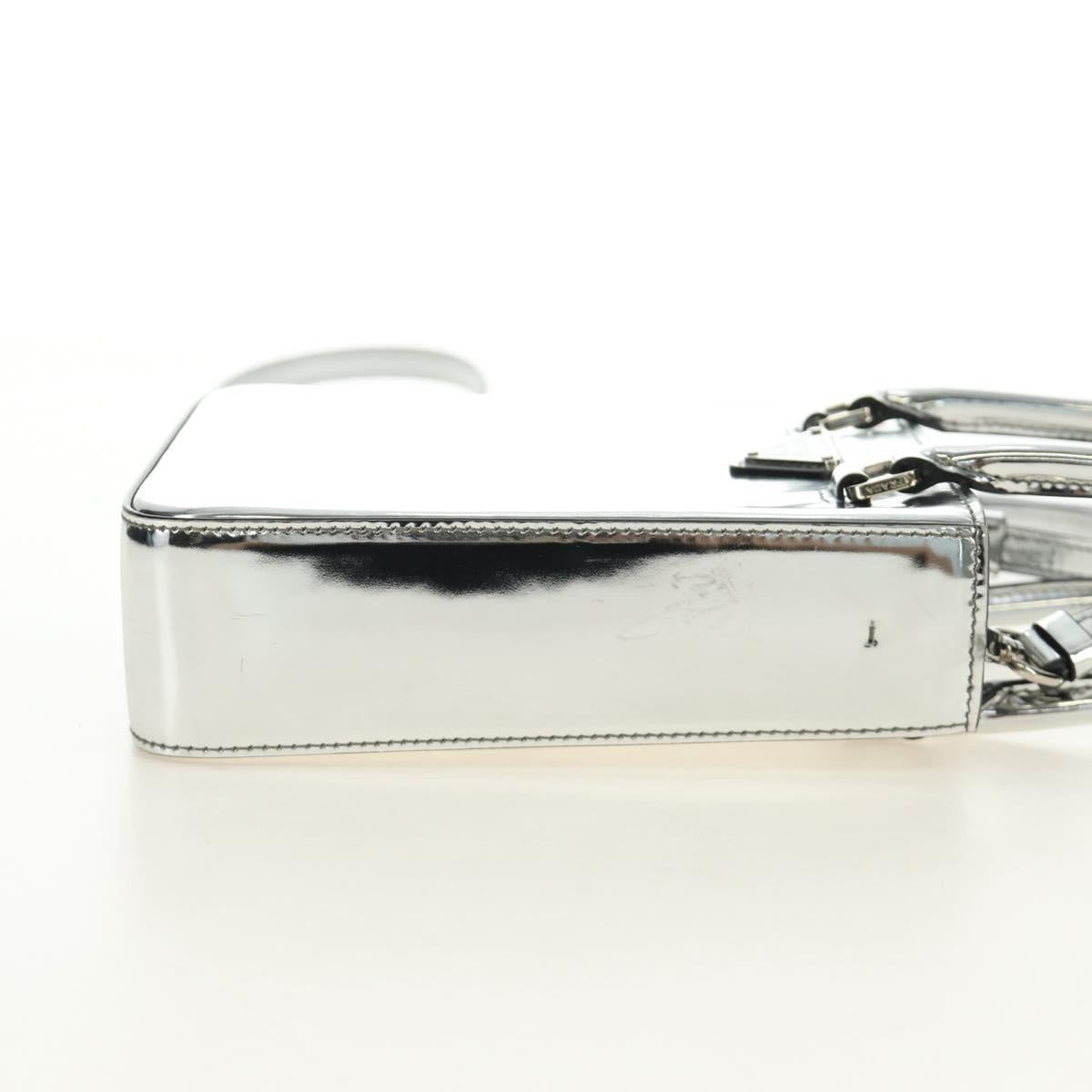PRADA Hand Bag Patent Leather 2way Silver Auth 185901M