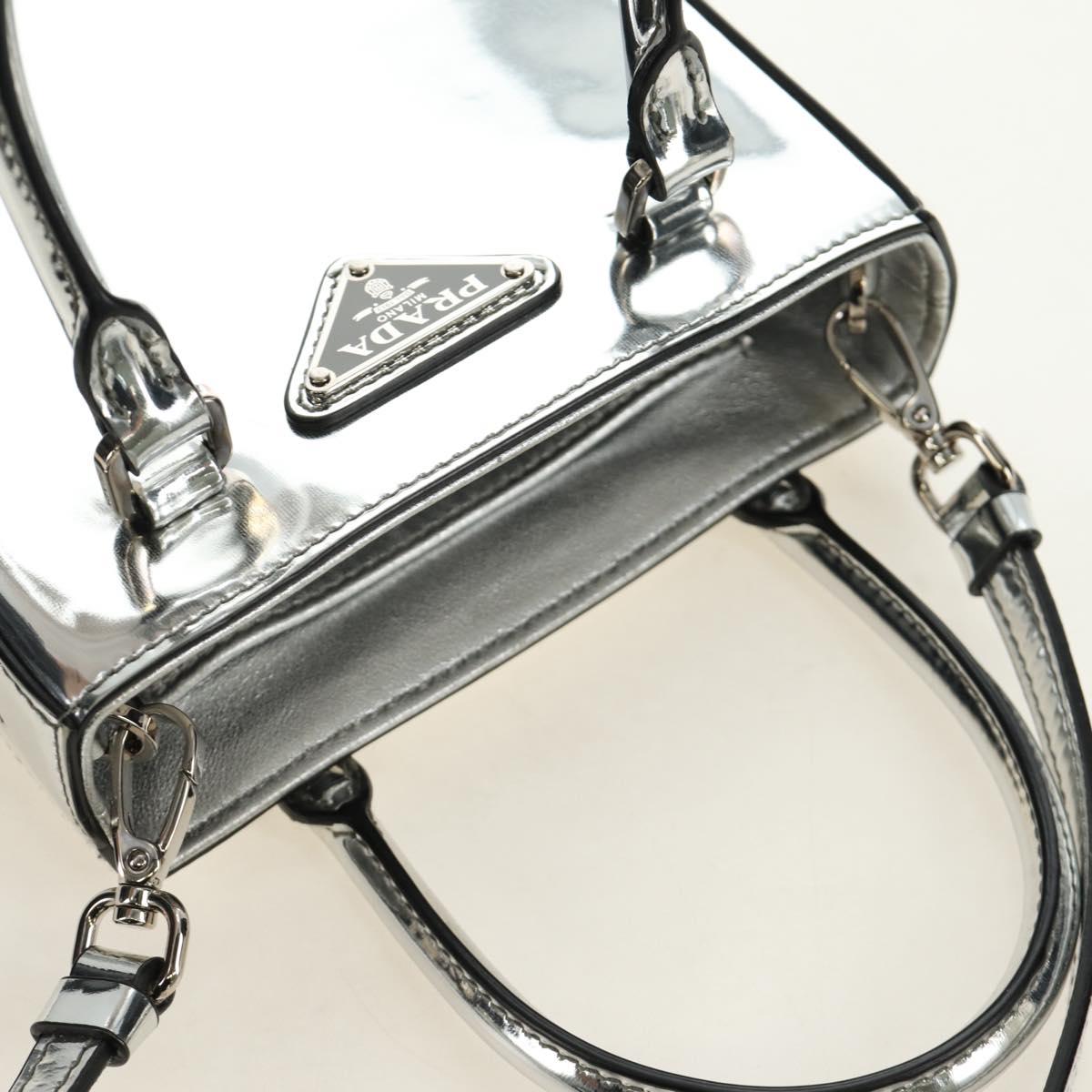 PRADA Hand Bag Patent Leather 2way Silver Auth 185901M