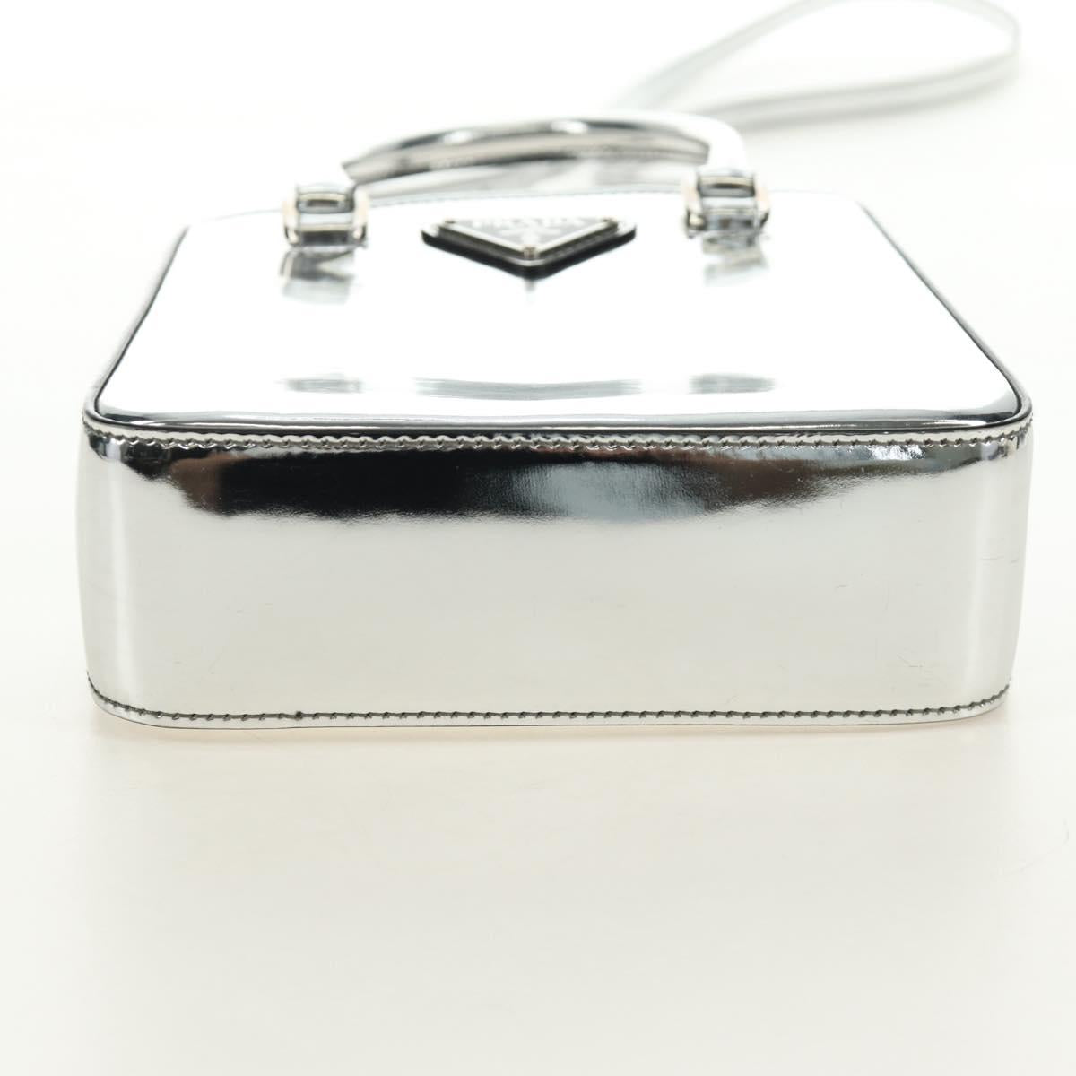 PRADA Hand Bag Patent Leather 2way Silver Auth 185901M