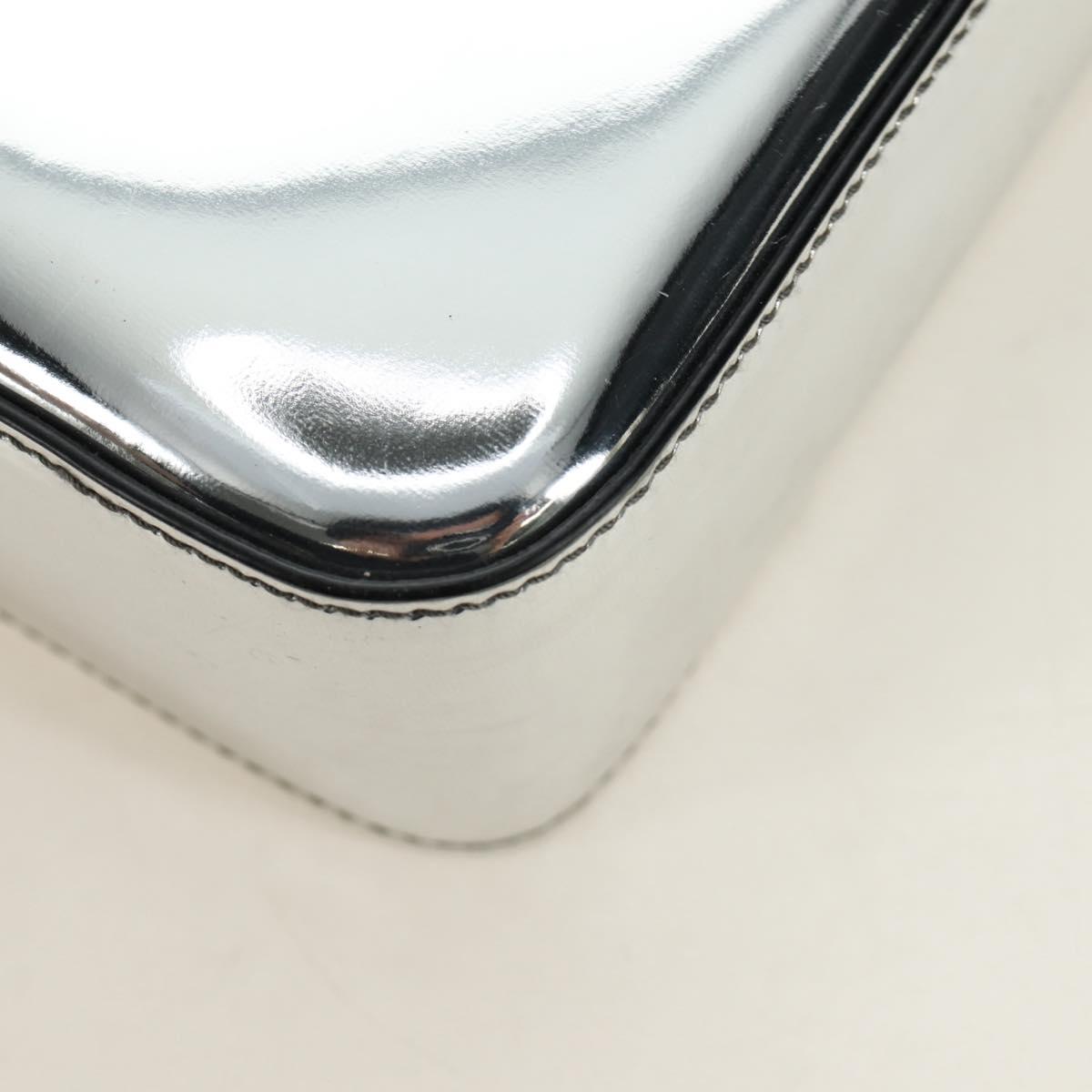 PRADA Hand Bag Patent Leather 2way Silver Auth 185901M
