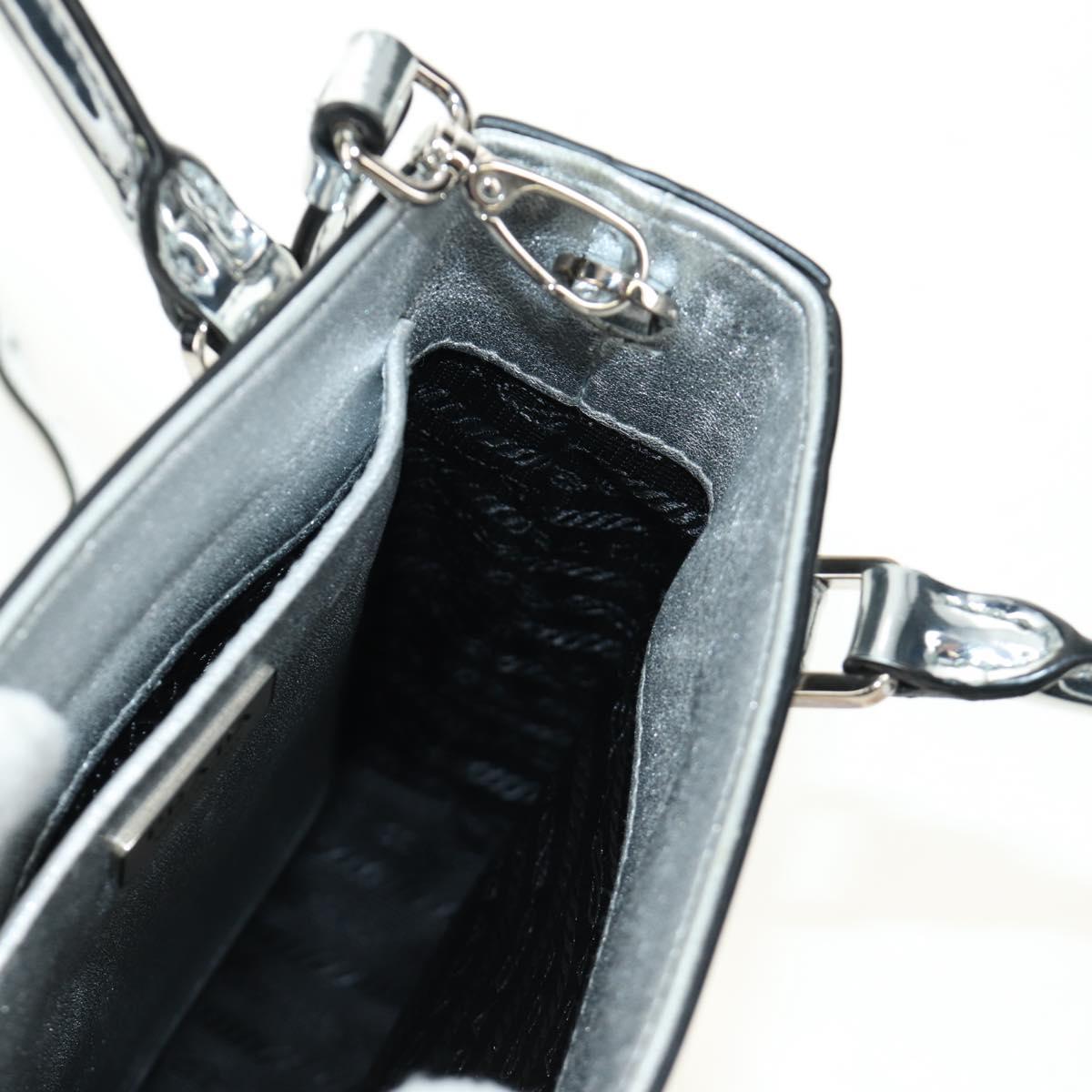 PRADA Hand Bag Patent Leather 2way Silver Auth 185901M