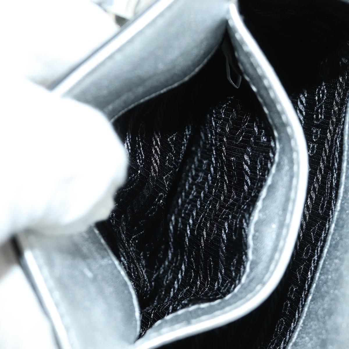 PRADA Hand Bag Patent Leather 2way Silver Auth 185901M