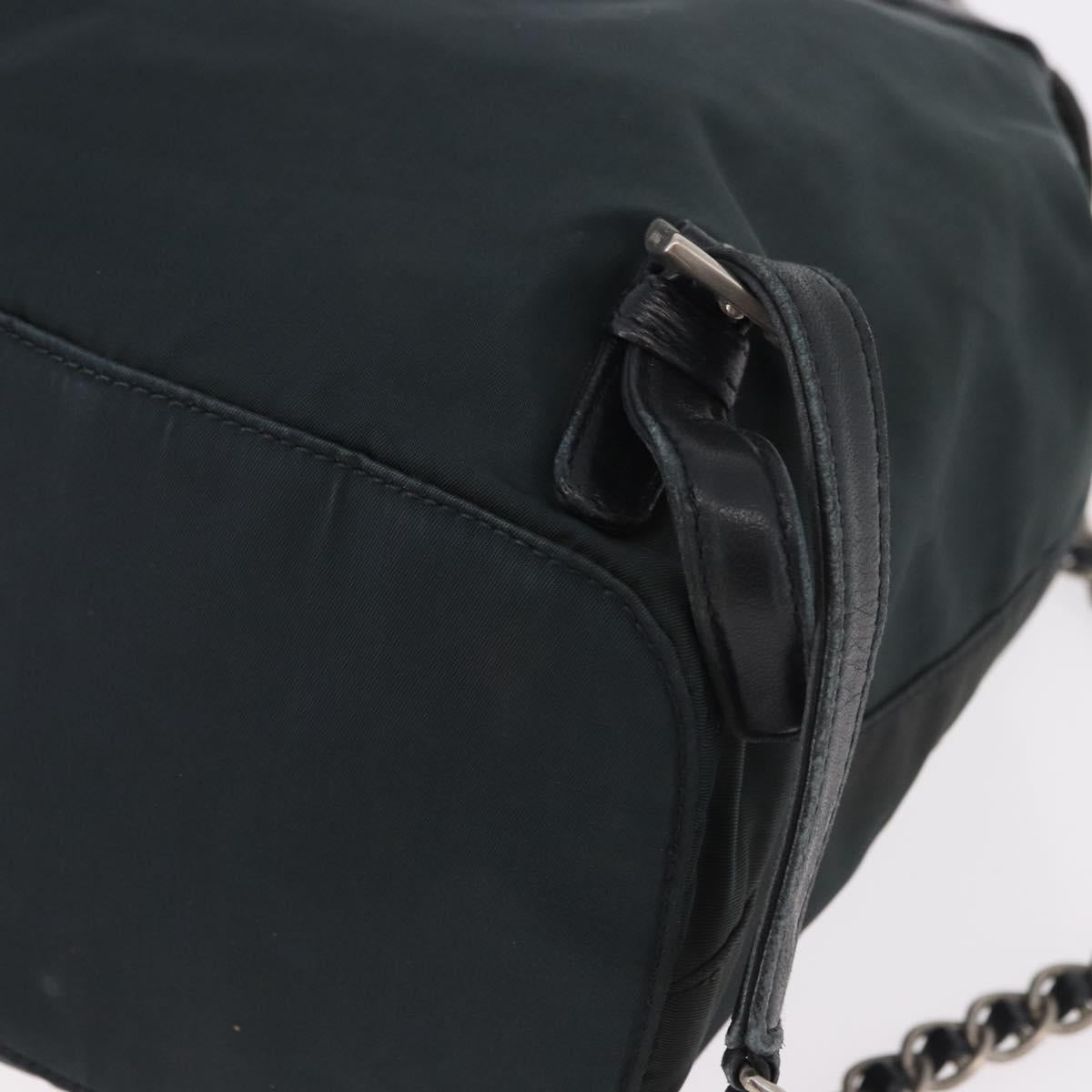 PRADA Chain Shoulder Backpack Nylon Green Silver Auth 185902A