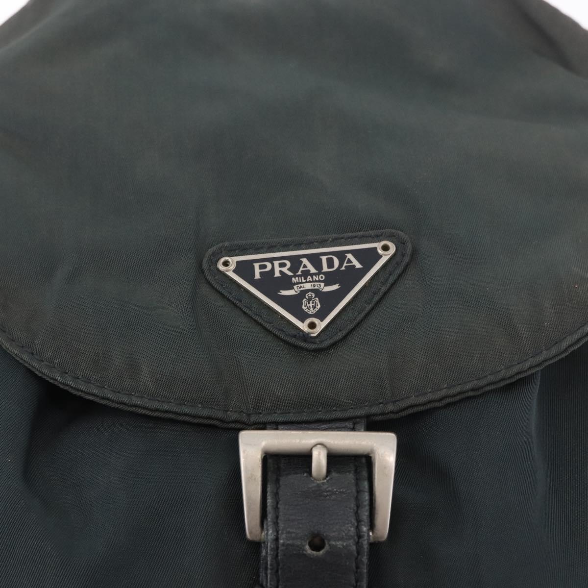 PRADA Chain Shoulder Backpack Nylon Green Silver Auth 185902A
