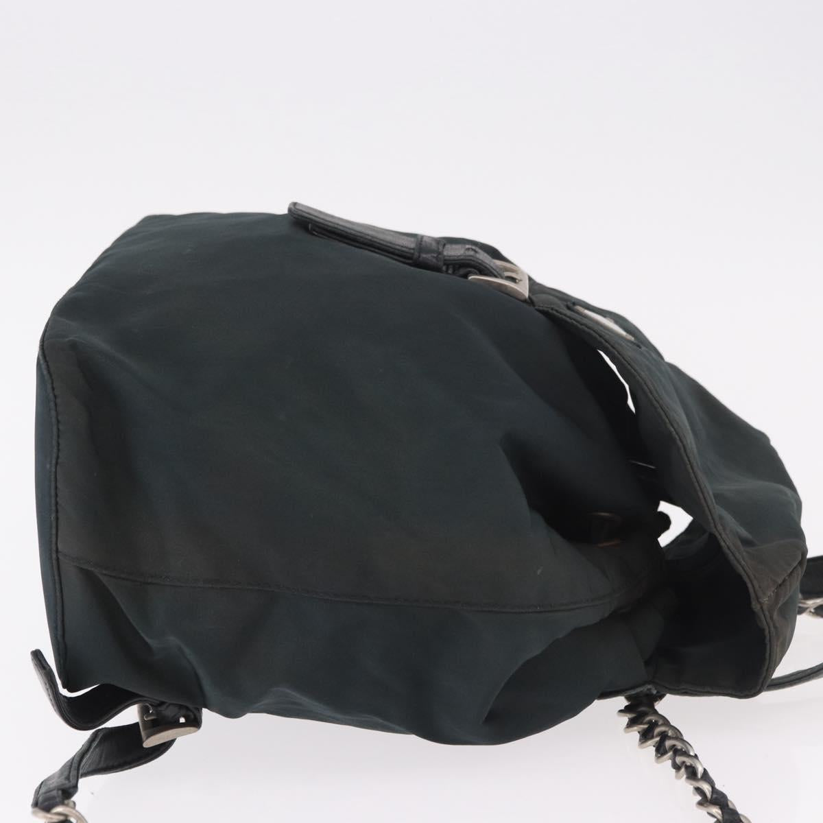 PRADA Chain Shoulder Backpack Nylon Green Silver Auth 185902A