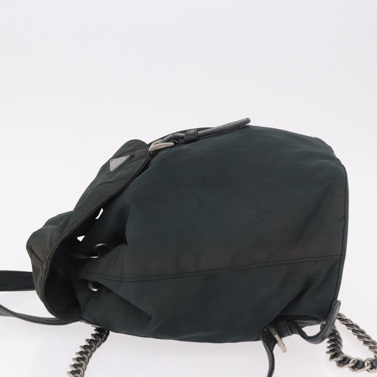 PRADA Chain Shoulder Backpack Nylon Green Silver Auth 185902A