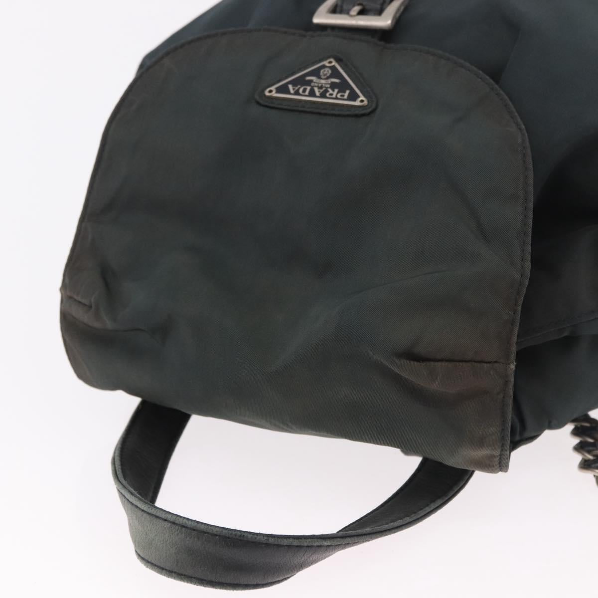 PRADA Chain Shoulder Backpack Nylon Green Silver Auth 185902A