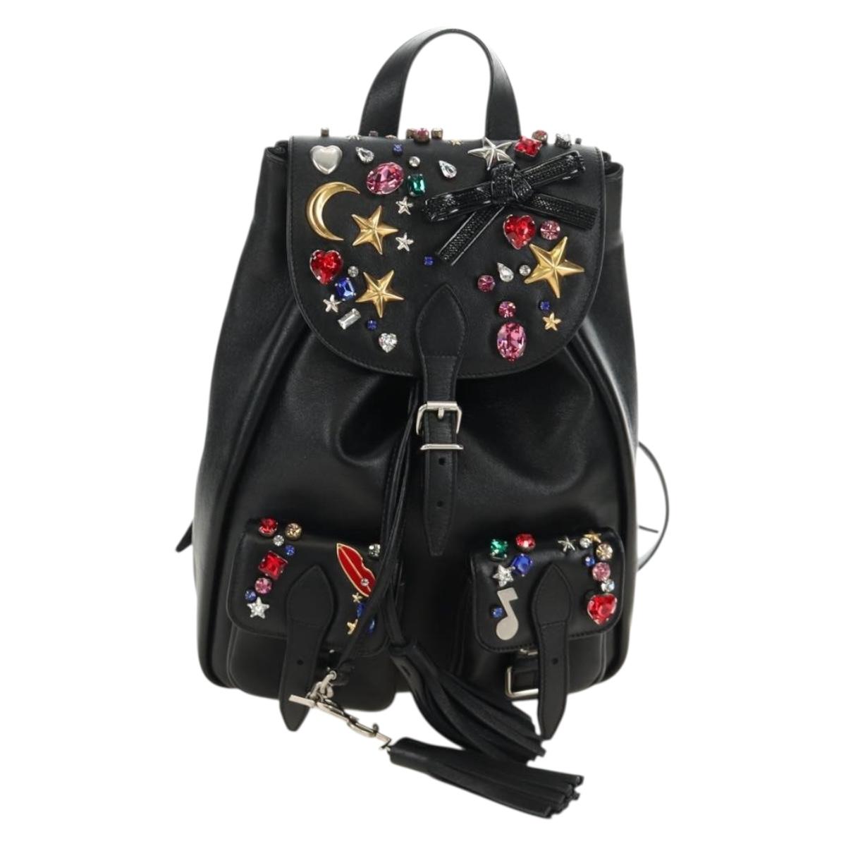SAINT LAURENT Backpack Leather Black Silver Auth 185905SM