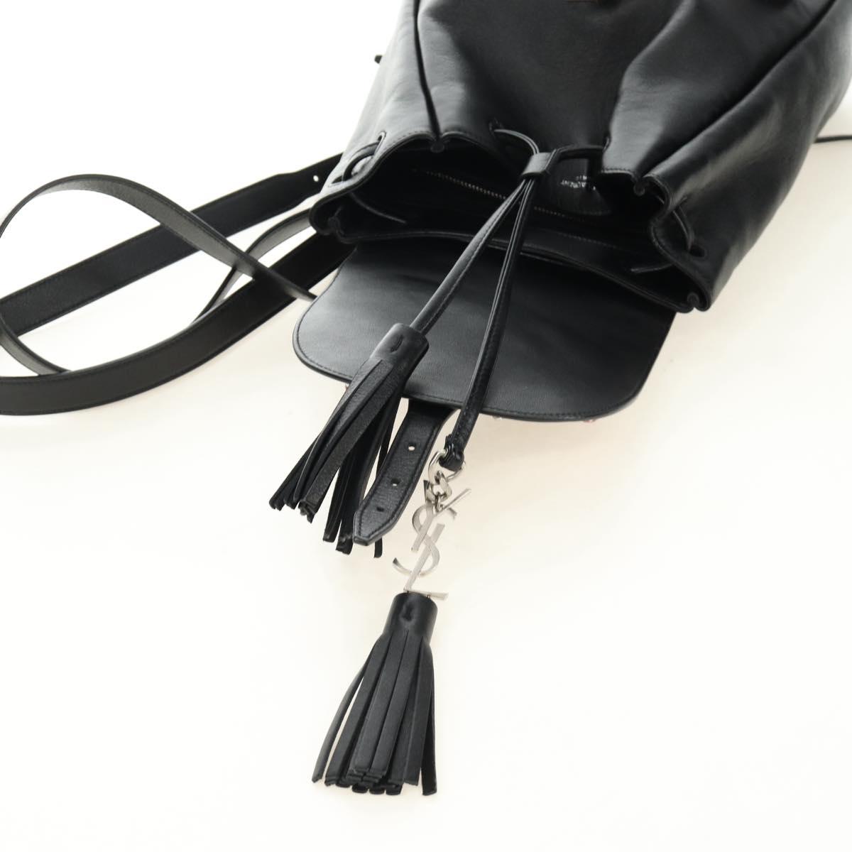 SAINT LAURENT Backpack Leather Black Silver Auth 185905SM