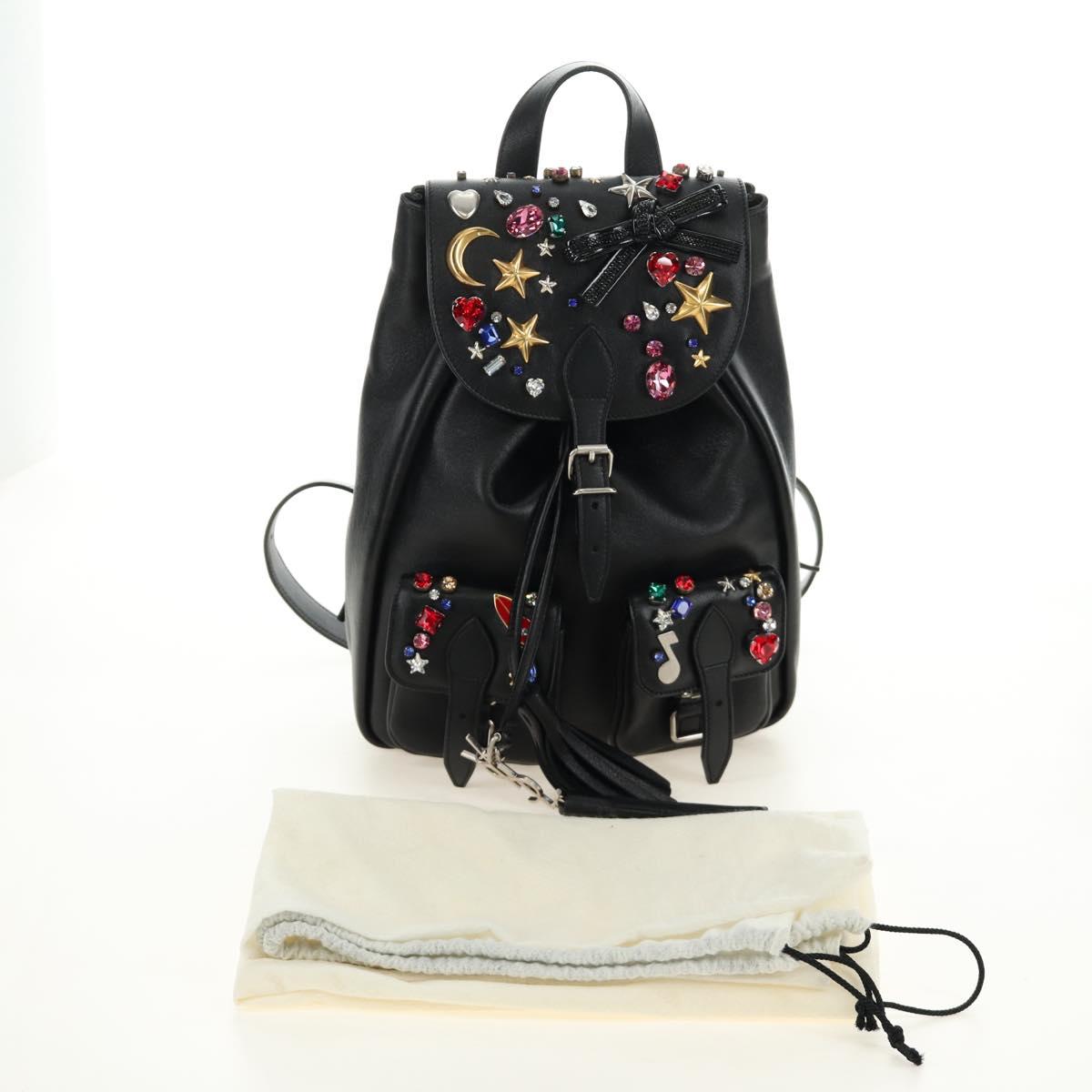SAINT LAURENT Backpack Leather Black Silver Auth 185905SM