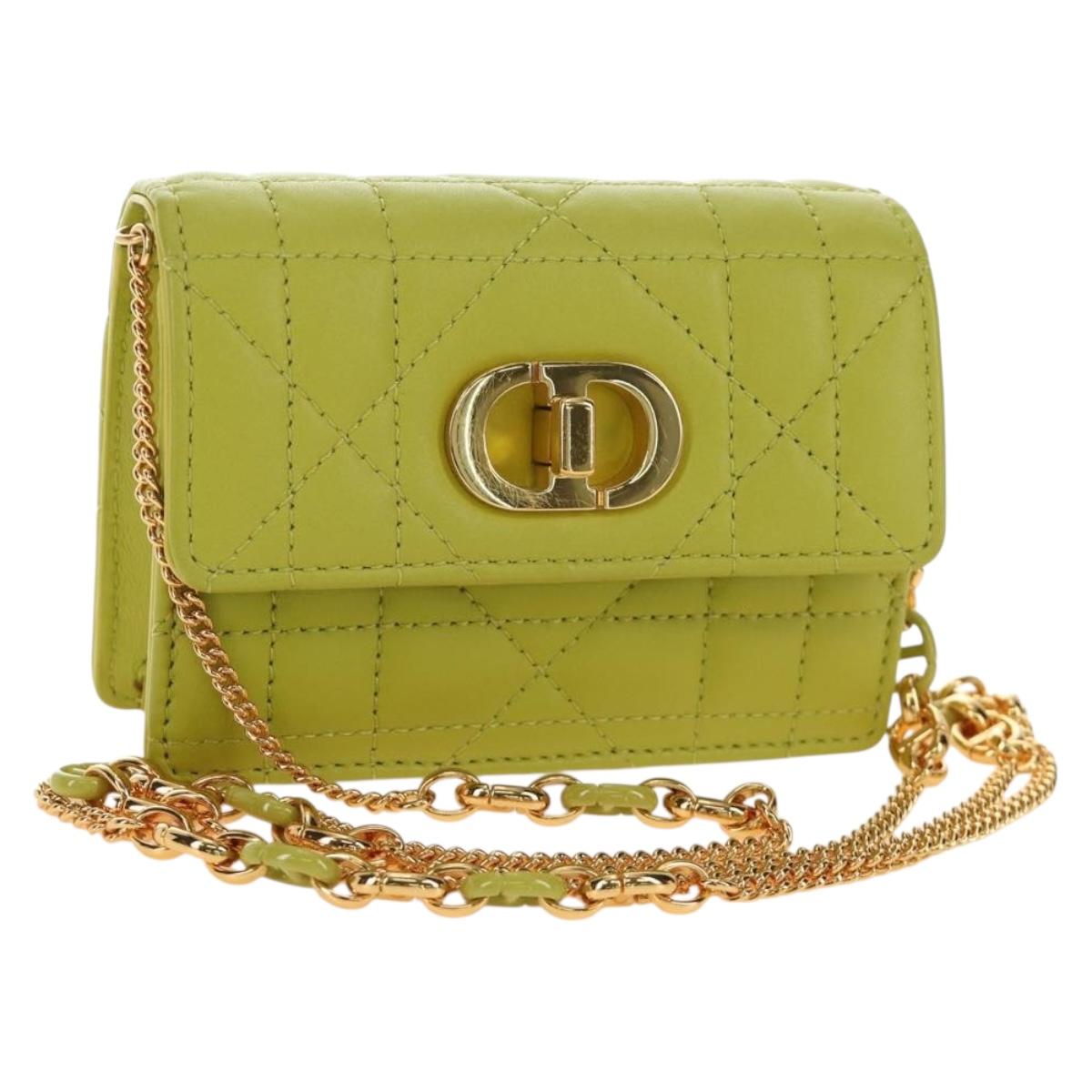Christian Dior Cannage Miss Caro Chain Pouch Lamb Skin Green Gold Auth 185907SM