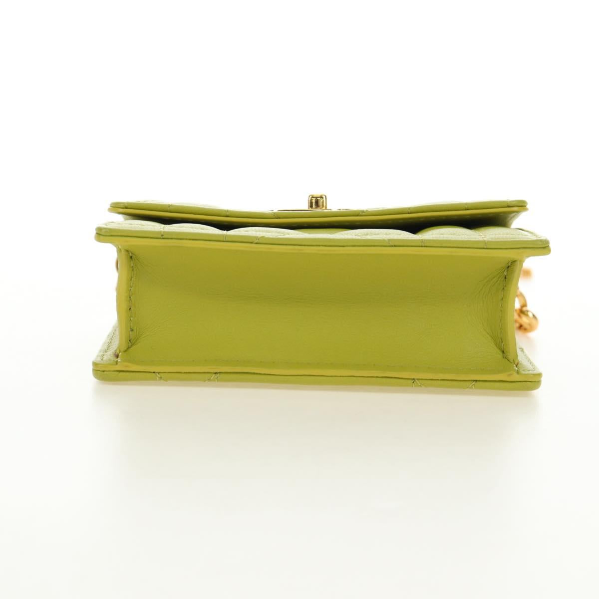 Christian Dior Cannage Miss Caro Chain Pouch Lamb Skin Green Gold Auth 185907SM