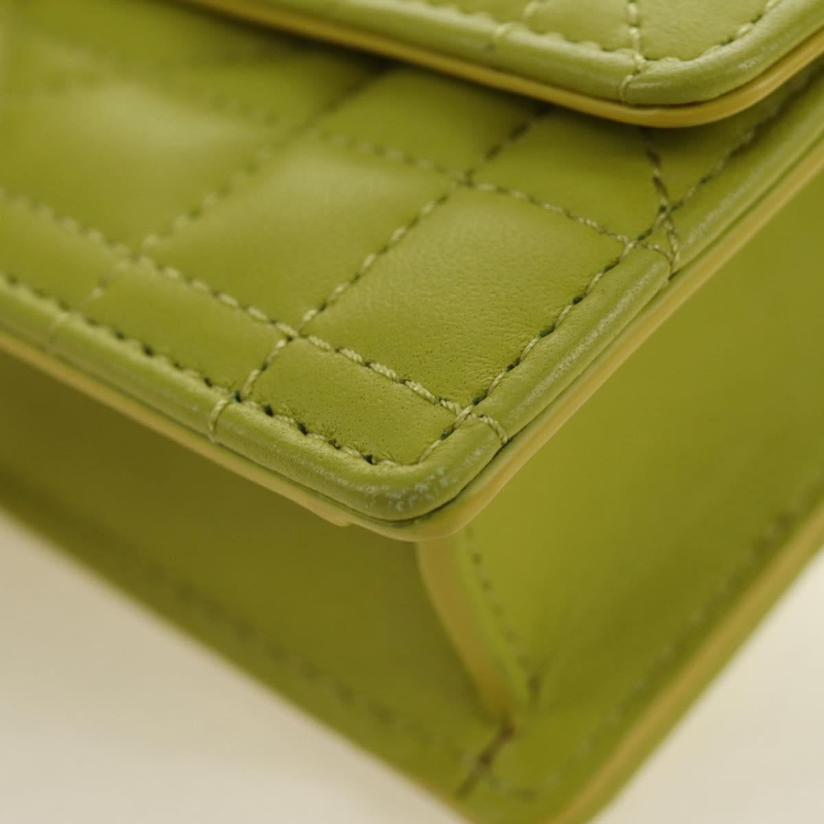 Christian Dior Cannage Miss Caro Chain Pouch Lamb Skin Green Gold Auth 185907SM