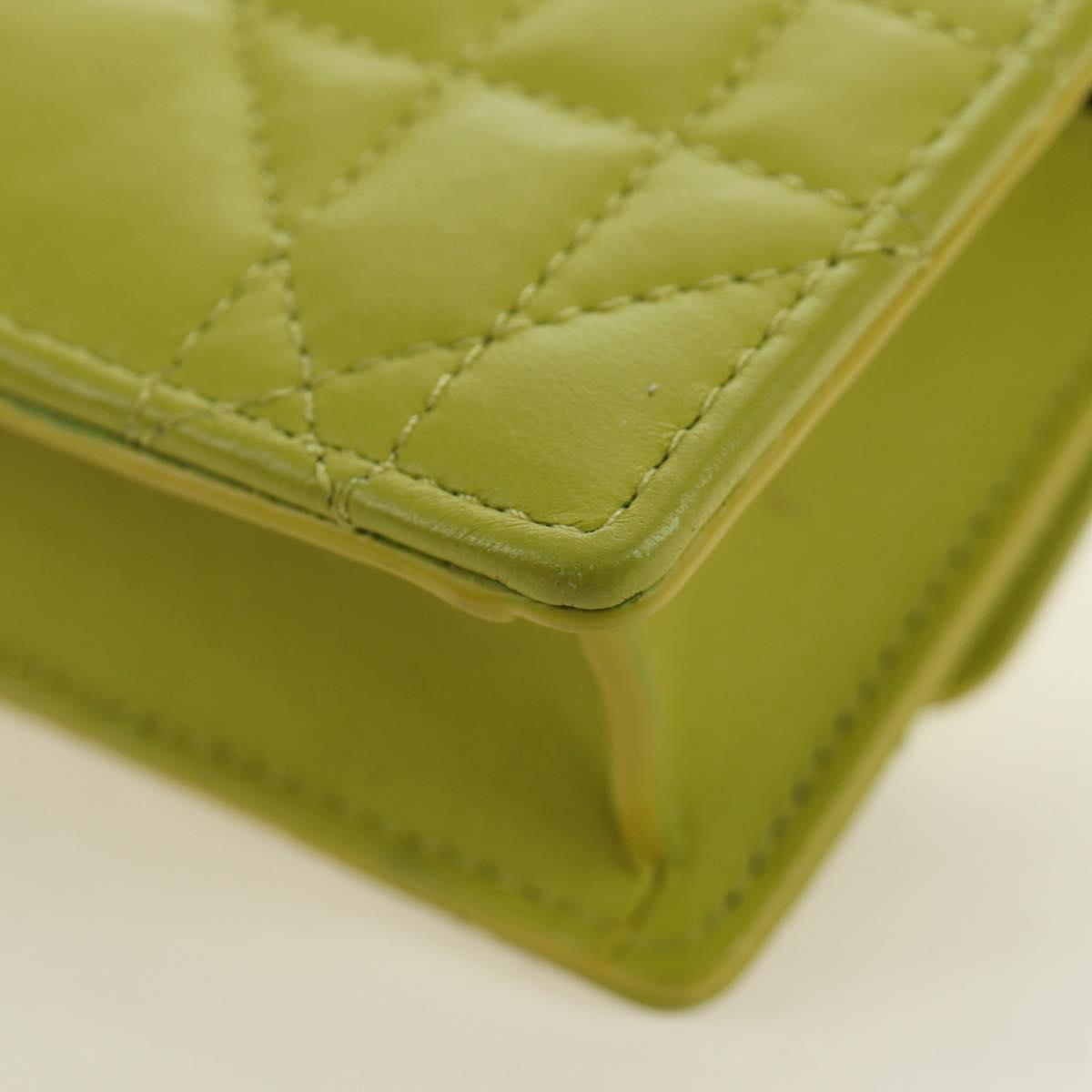 Christian Dior Cannage Miss Caro Chain Pouch Lamb Skin Green Gold Auth 185907SM