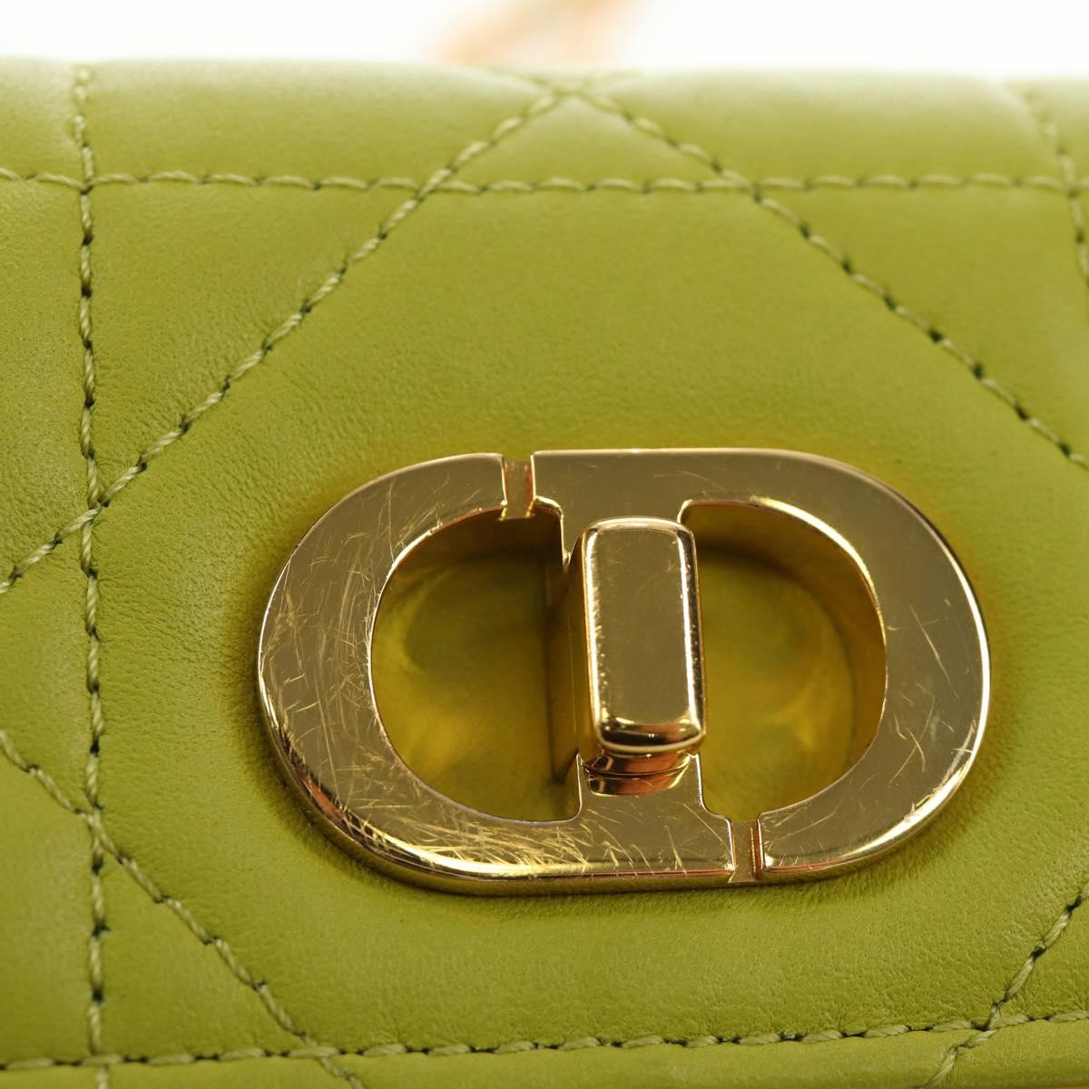 Christian Dior Cannage Miss Caro Chain Pouch Lamb Skin Green Gold Auth 185907SM