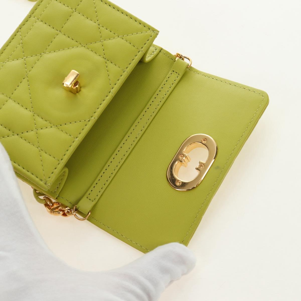 Christian Dior Cannage Miss Caro Chain Pouch Lamb Skin Green Gold Auth 185907SM