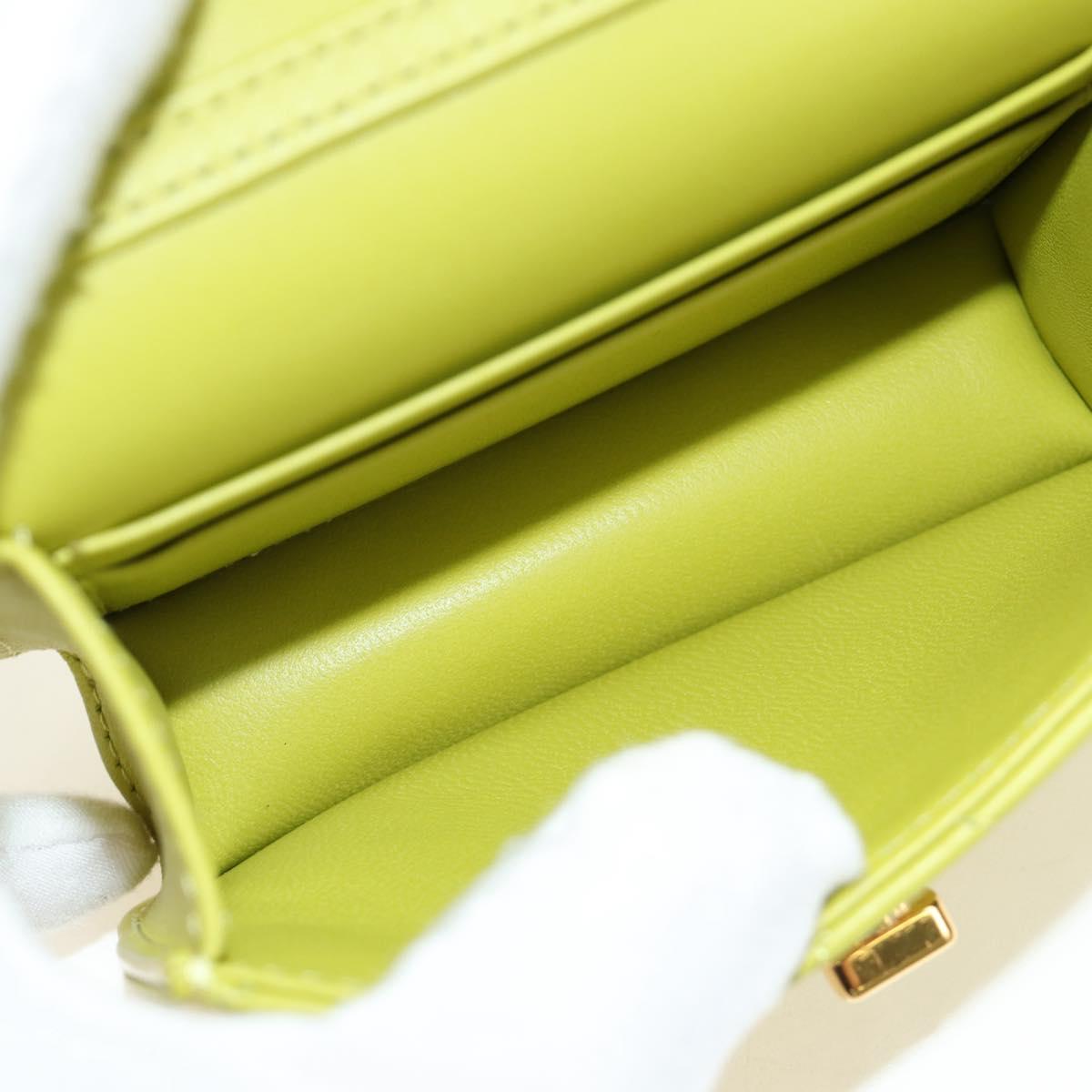 Christian Dior Cannage Miss Caro Chain Pouch Lamb Skin Green Gold Auth 185907SM