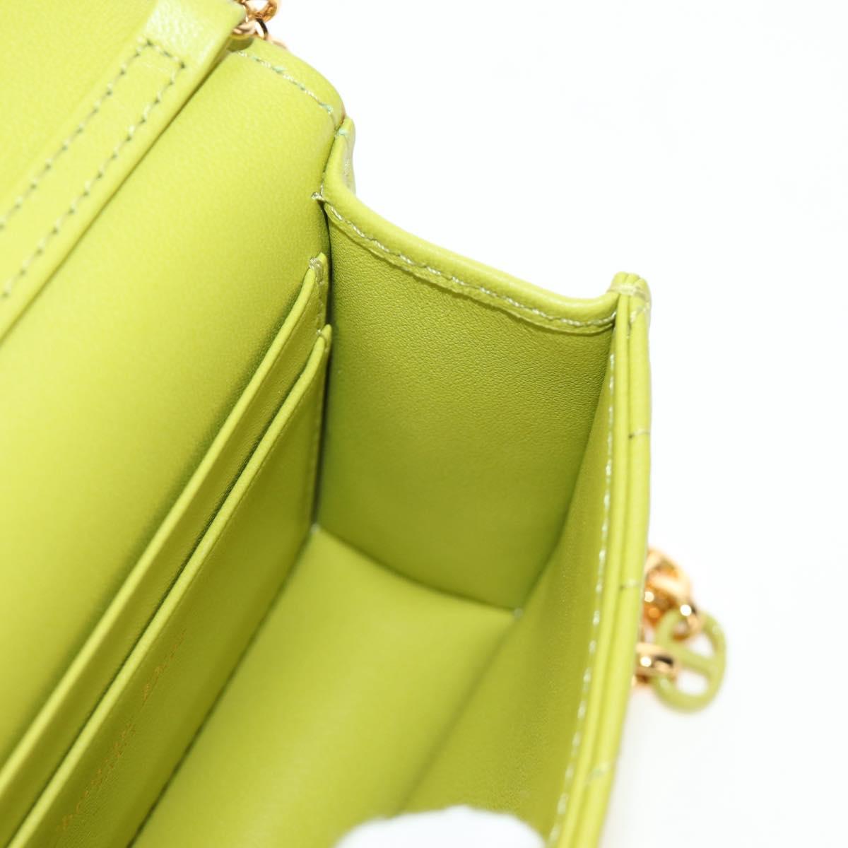 Christian Dior Cannage Miss Caro Chain Pouch Lamb Skin Green Gold Auth 185907SM