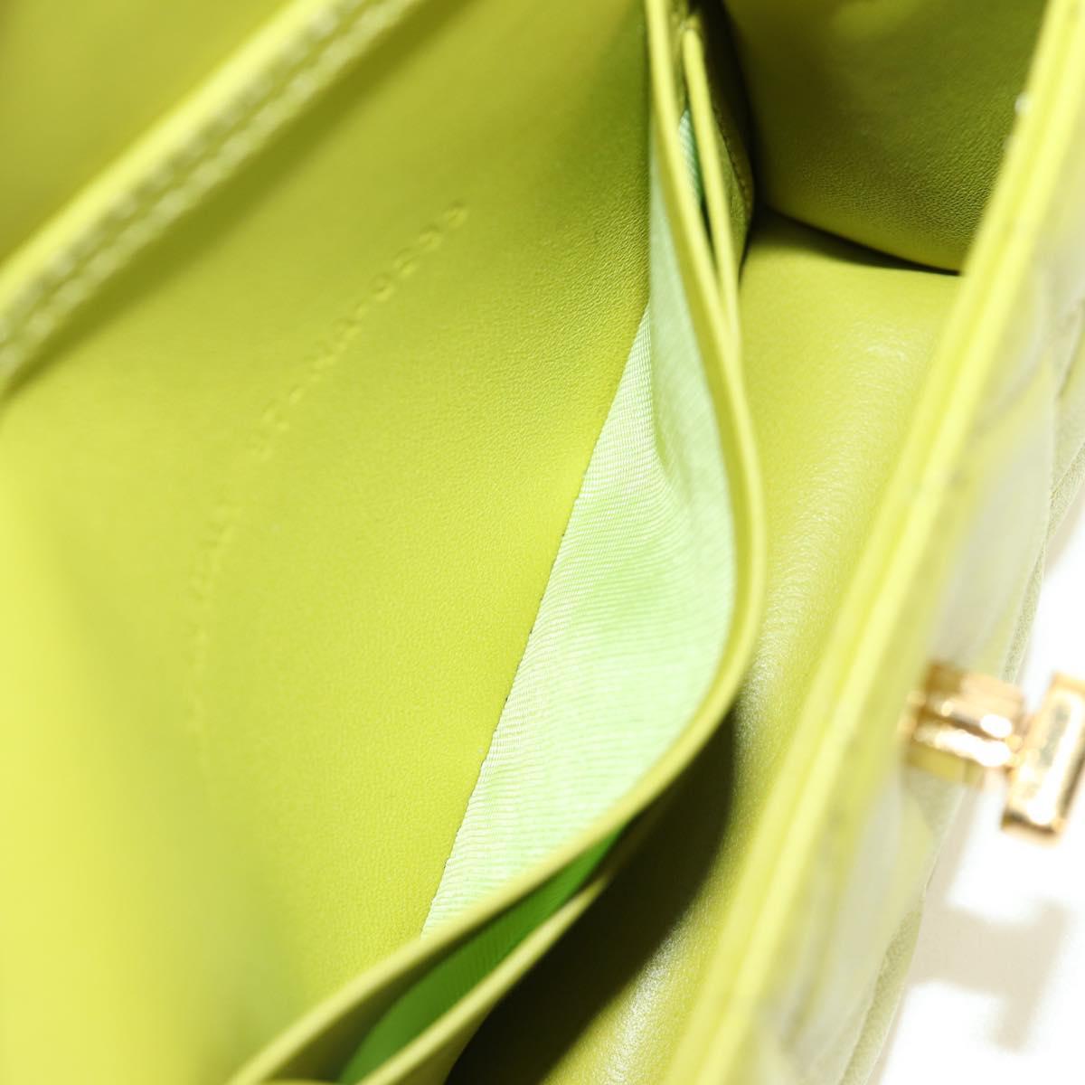 Christian Dior Cannage Miss Caro Chain Pouch Lamb Skin Green Gold Auth 185907SM
