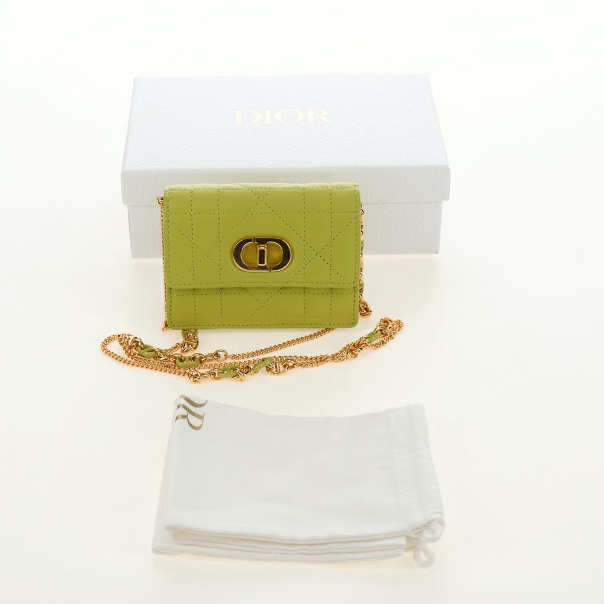 Christian Dior Cannage Miss Caro Chain Pouch Lamb Skin Green Gold Auth 185907SM