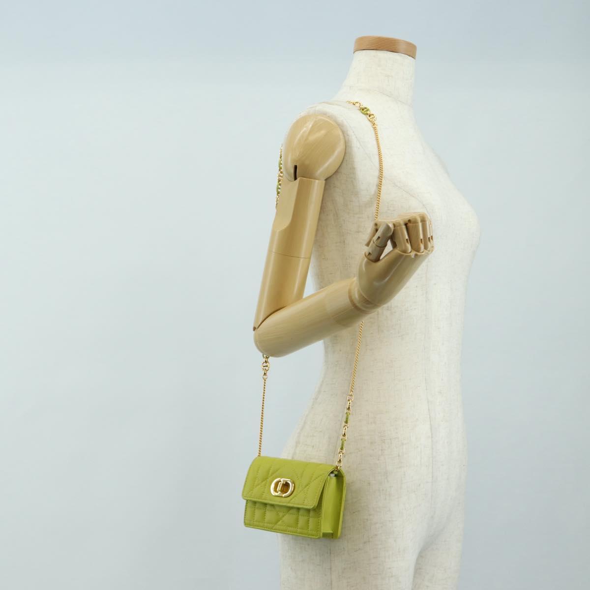 Christian Dior Cannage Miss Caro Chain Pouch Lamb Skin Green Gold Auth 185907SM