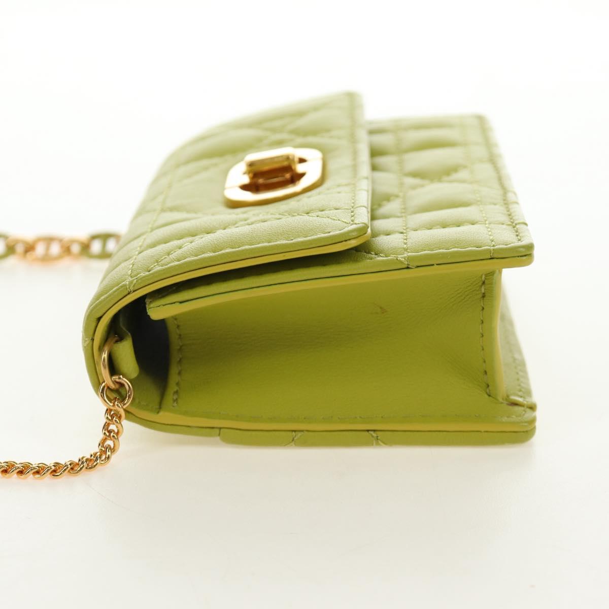 Christian Dior Cannage Miss Caro Chain Pouch Lamb Skin Green Gold Auth 185907SM