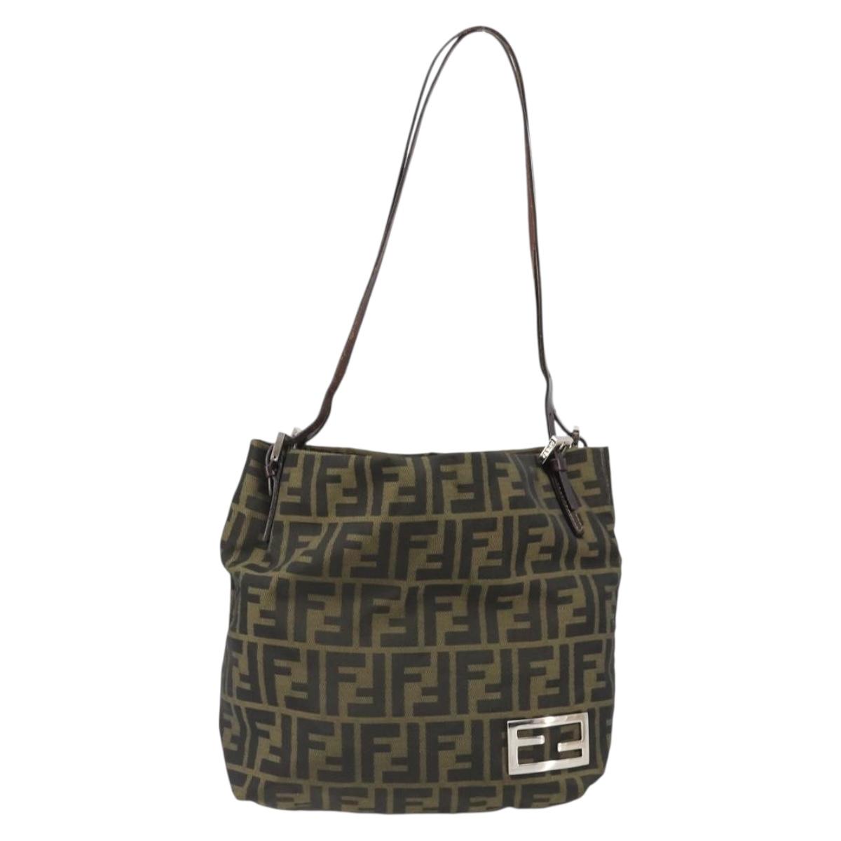 FENDI Zucca Canvas Tote Bag Black Brown Auth 185908
