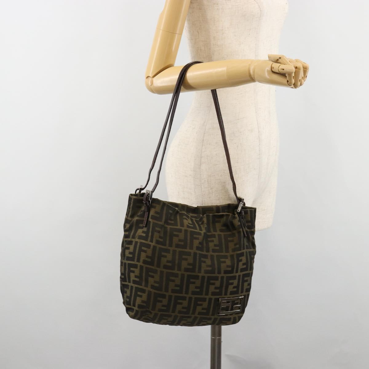 FENDI Zucca Canvas Tote Bag Black Brown Auth 185908