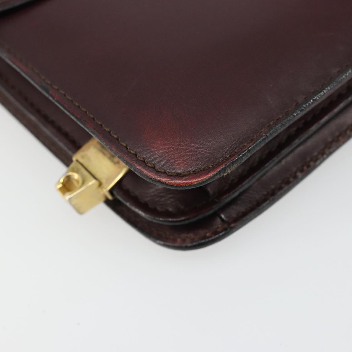 CELINE Shoulder Bag Leather Bordeaux Gold Auth 185909A