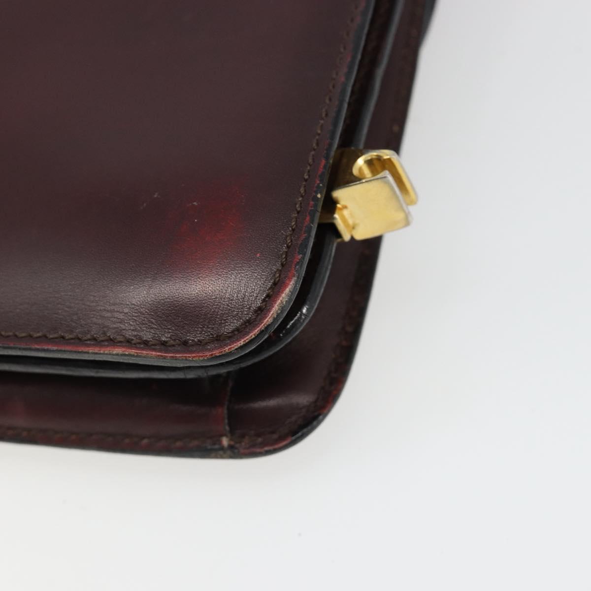 CELINE Shoulder Bag Leather Bordeaux Gold Auth 185909A